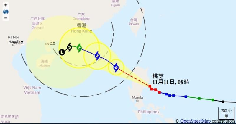 熱帶氣旋桃芝路線圖