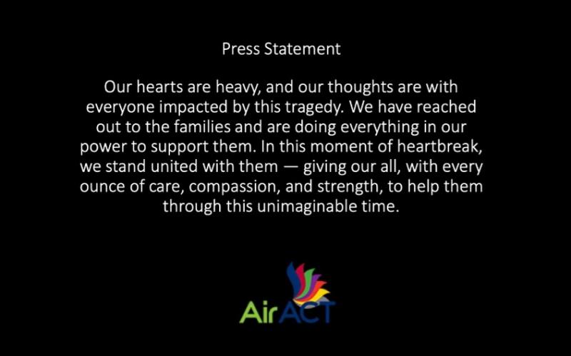 Air ACT發聲明表示，已經聯絡死者家屬，會竭盡所能提供協助。
