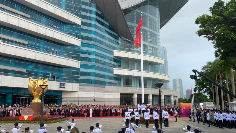 金紫荊廣場早上舉行國慶升旗儀式.