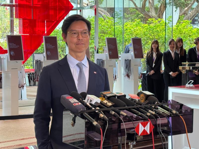 滙豐亞洲及中東地區聯席行政總裁廖宜建表示，地緣政治局勢增加環球貿易下行風險。方穎暉攝。