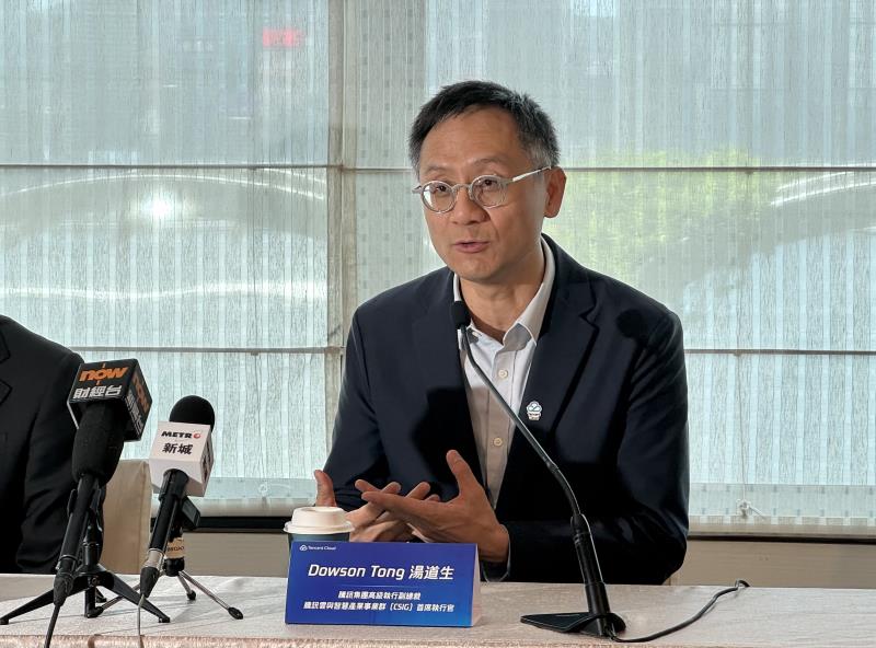 騰訊高級執行副總裁湯道生表示，與國內外晶片商長期合作，中央一直支集團的持算力建設。方穎暉攝。