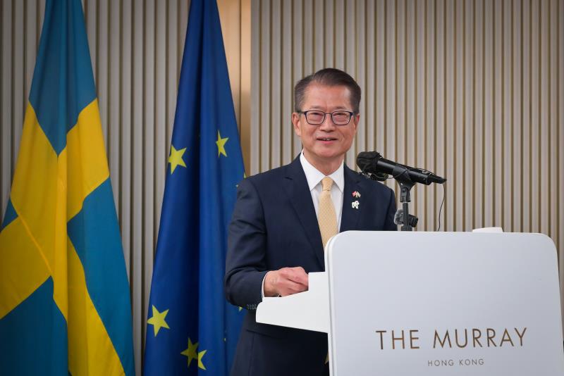 財政司司長陳茂波表示，本港作為通往中國內地及亞洲的門戶，是吸引瑞典企業的重要優勢。政府新聞處相片。