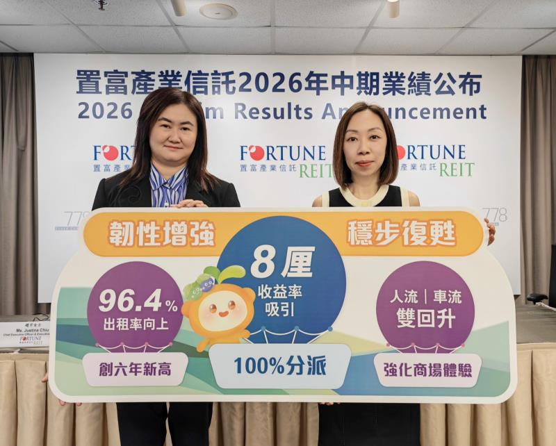 行政總裁趙宇（左）表示，物業組合出租率升至6年新高，租金下行壓力亦緩和。置富產業信託照片。